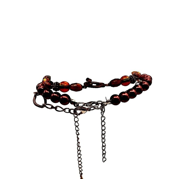 Vintage Multi-Layer Brown Beaded Necklace & Bangle Set  Boho Chic Amber N62 - Picture 5 of 6